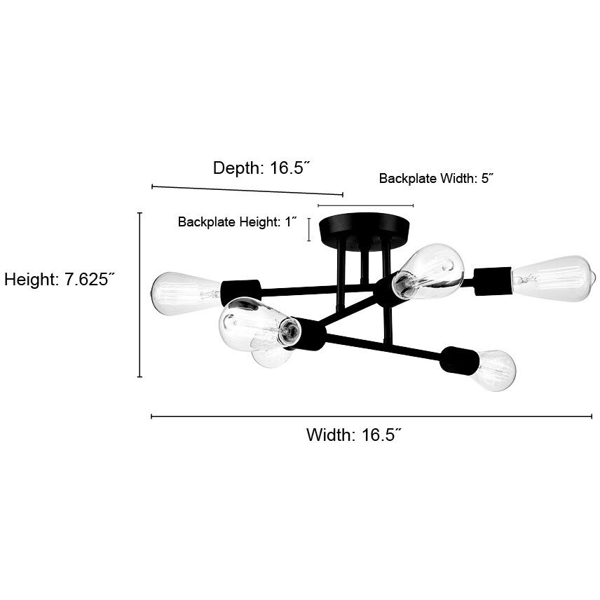 Decco 6 Light 16.75 inch Polished Nickel Indoor Semi-Flush Ceiling Light